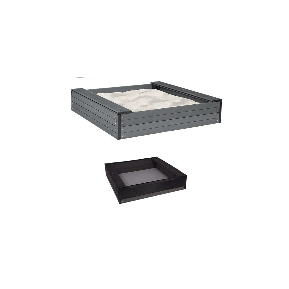 Nordic Play sandkasse i WPC komposit med sæder og net 120 x 120 cm