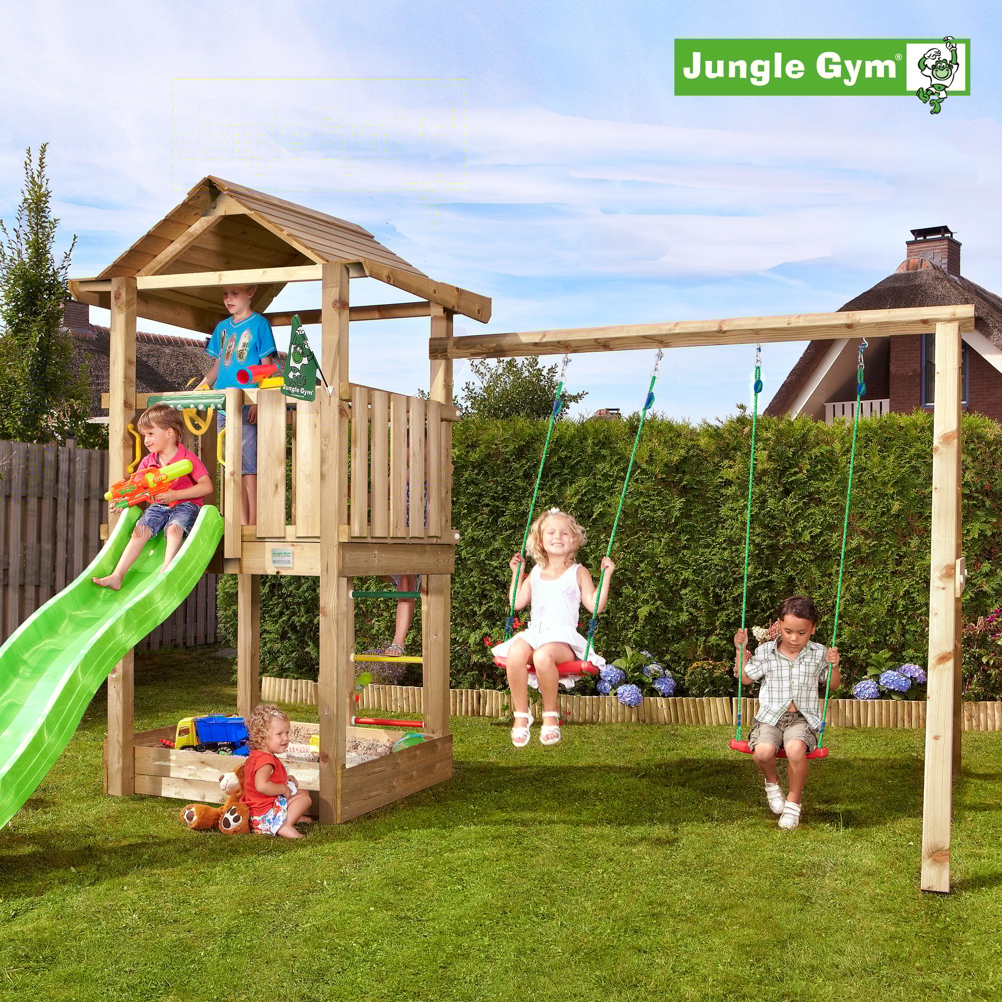 Jungle Gym House legetårn komplet inkl. Swing Module Xtra ekskl. rutsjebane