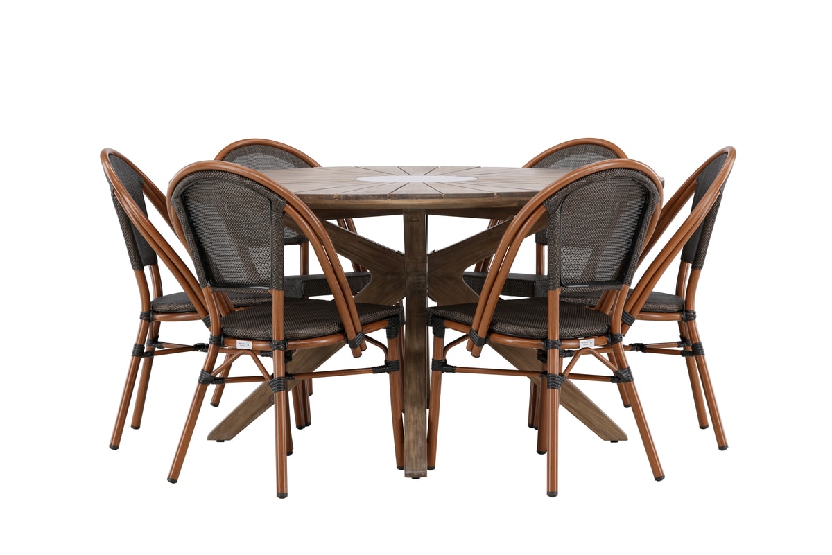 Venture Design Rosario & Guarda møbelsæt med bord og 6 caféstole