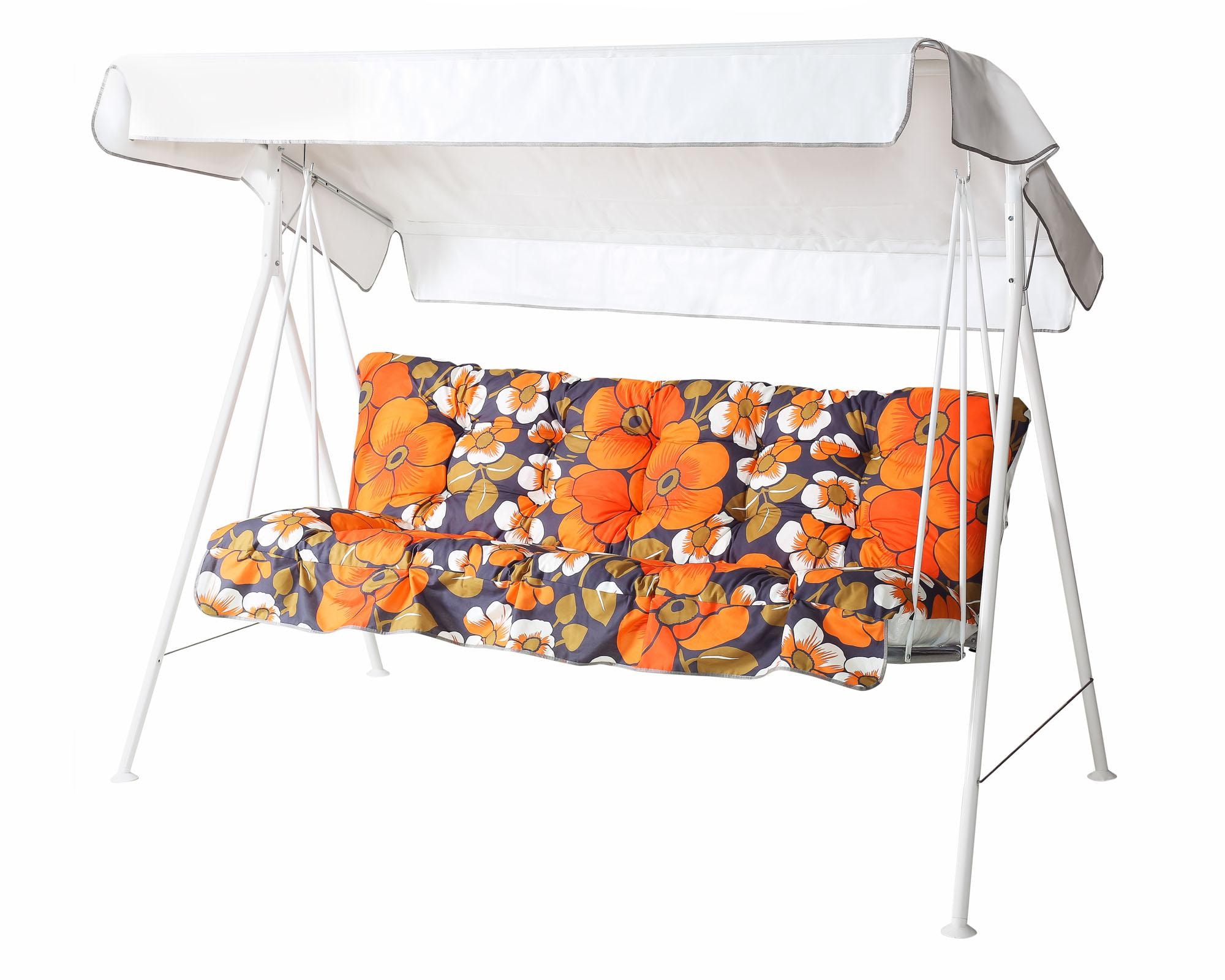 Varax Riviera 3-S hængesofa i hvid inkl. hvid baldakin og grønmønstret hynde