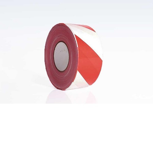 Afspærringsbånd PE i rød/hvid 75 mm x 500 m