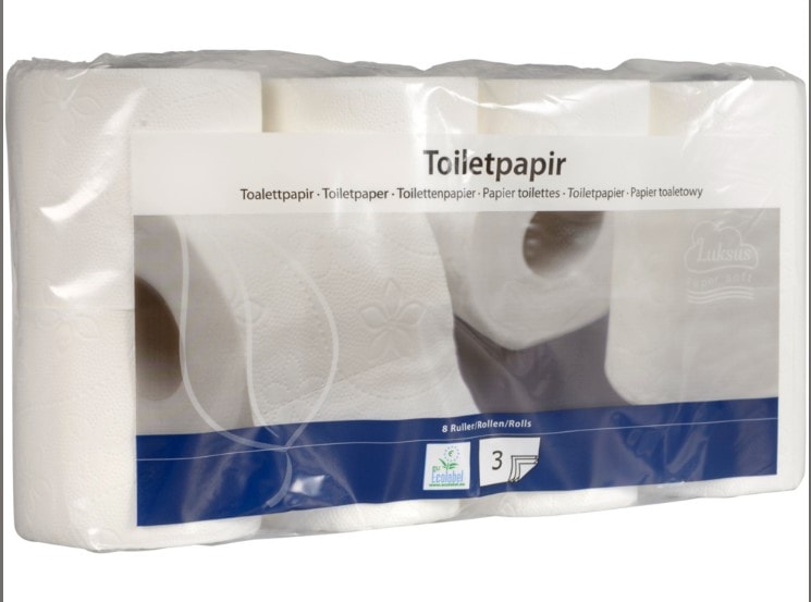 Toiletpapir 3-lags hvid 100% nyfiber 64 ruller