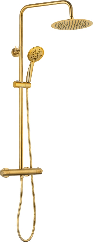 Nortiq brusesystem i antik messing med termostat og Ø22 cm brusehoved