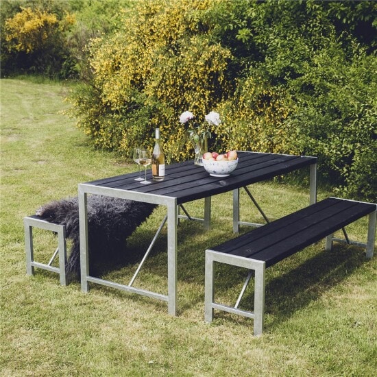 Hortus bord-bænkesæt H-model i sort grundmalet/galv. stel. Bord og 2 bænke