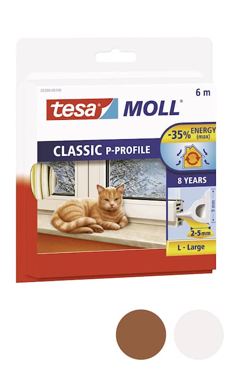Tesa tesamoll P-profil selvklæbende tætningsliste vinduer og døre hvid 25 mx9 mm