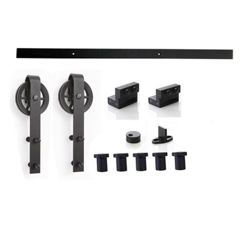 Svalk Retro Big skydedørsbeslagssæt i sort med 2 meter skinne