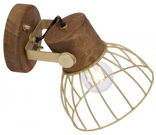 LeuchtenDirekt Alami vægspot/loftspot mat messing/træ H250mm Ø200 mm E27