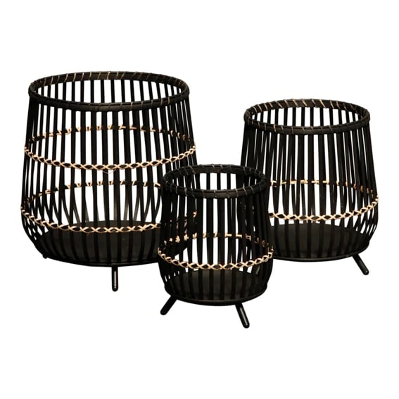 Det Gamle Apotek kurvesæt i sort kurveflet med ben 3 dele