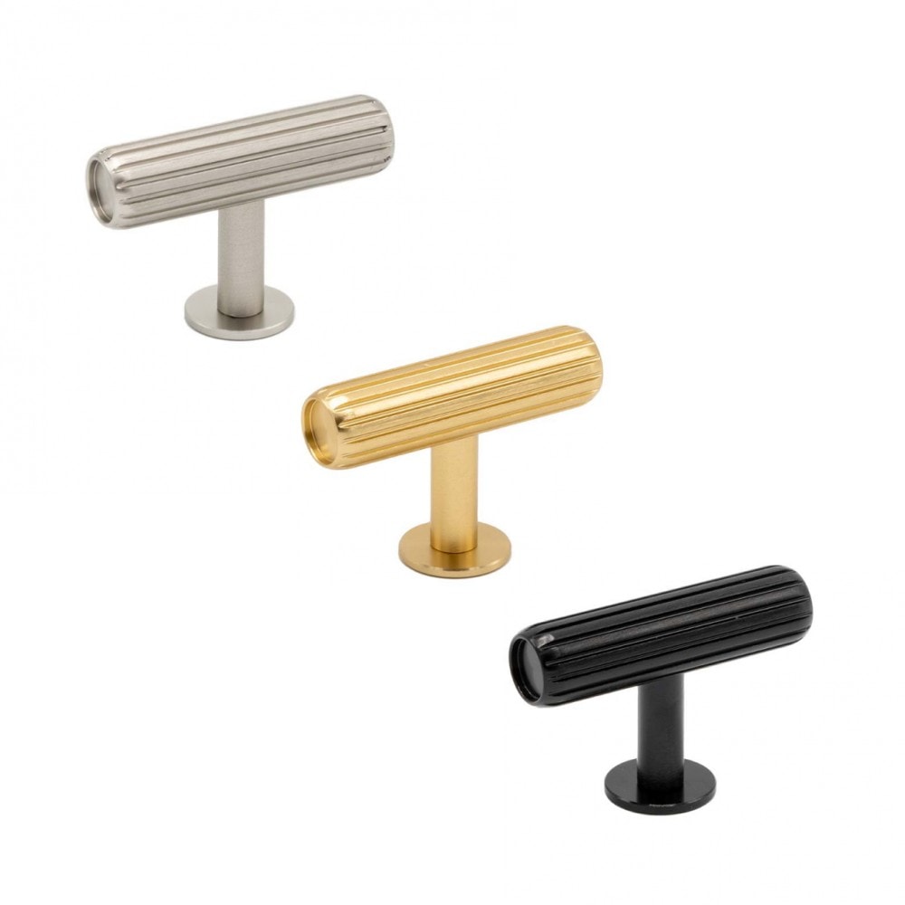 Beslag design T Rille knop børstet messing