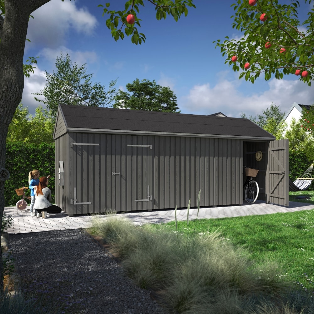 Plus Classic Multi havehus ubehandlet 3 moduler 2 rum med enkeltdør og dobbeltdør + front inkl. tagpap/alulister/H-stolpefødder 14,5 m2