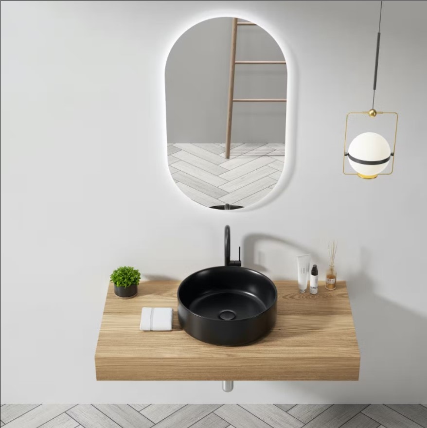 Bathlife Grund fritstående håndvask porcelæn med bundventil Ø405 mm
