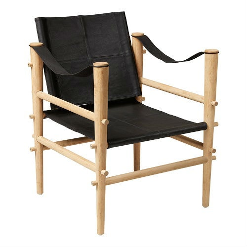 Cinas Noble Safari loungestol i bambus og sort læder 59 x 61 x 79 cm