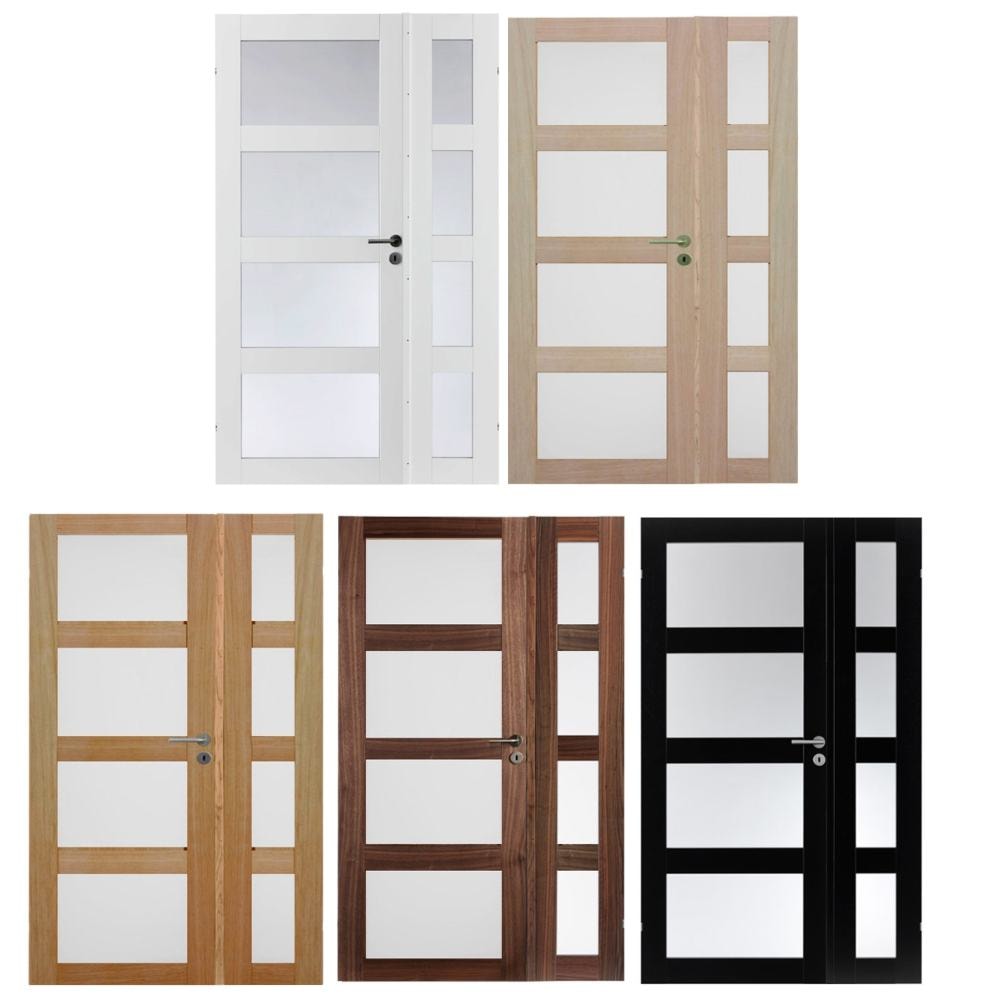 Swedoor Unique GW04L+GW04L, massiv dør m/ glas VALNØD 82,5+39,8 x204 cm (13x21)