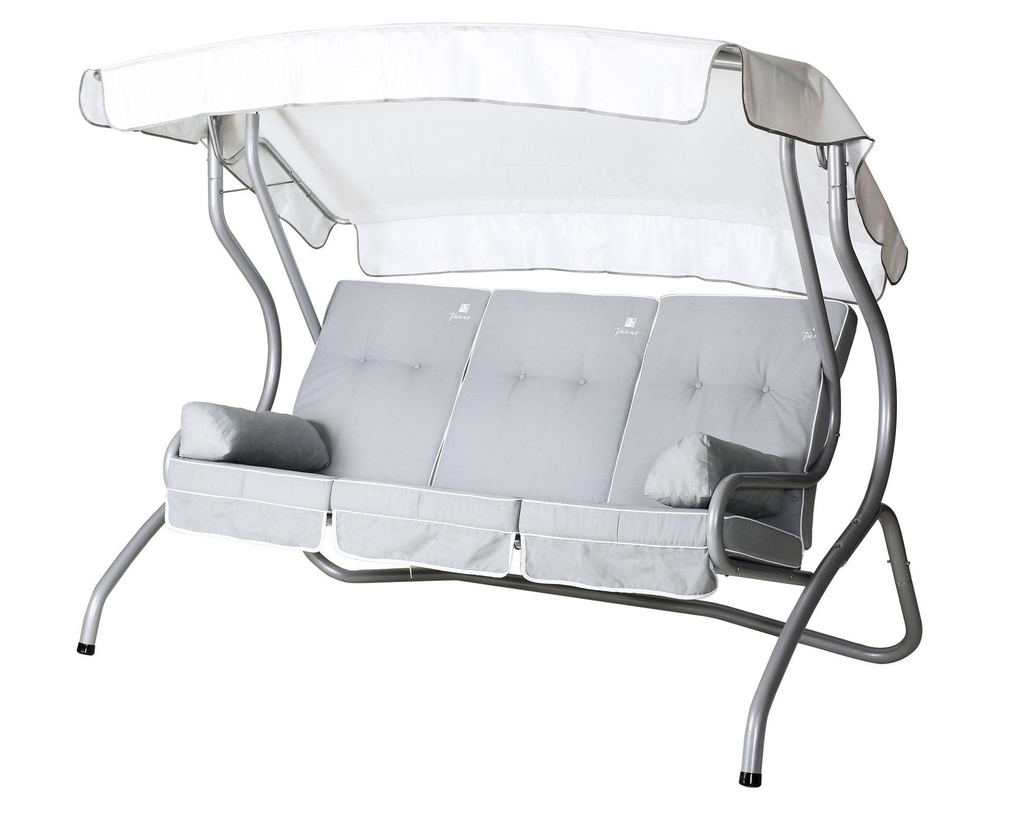 Varax Monica 3-S hængesofa i grå inkl. hvid baldakin og grønmønstret hynde