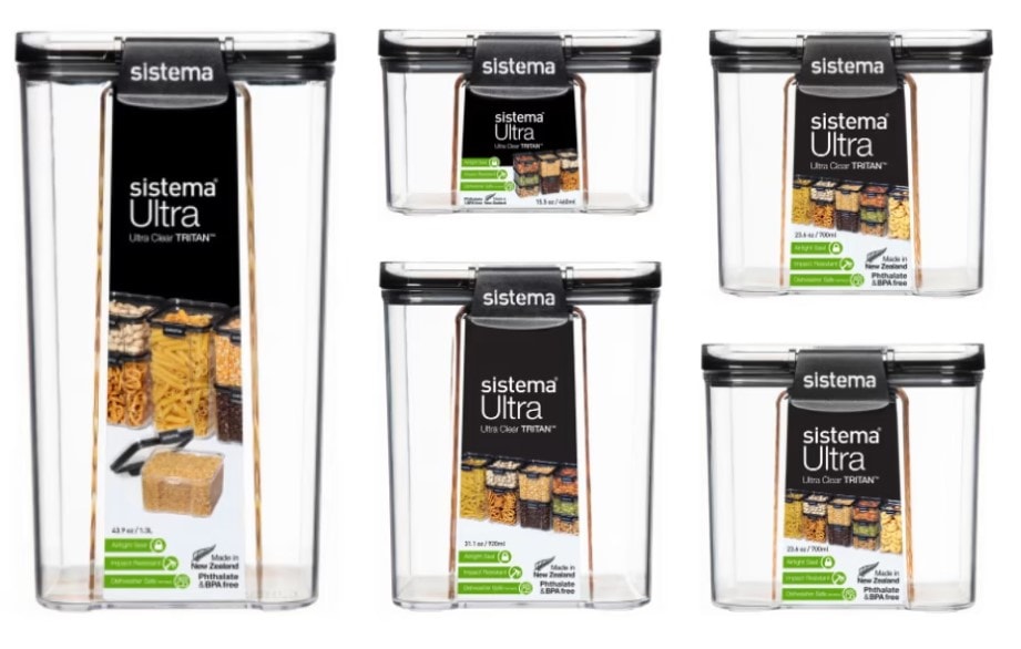 Sistema Tritan Square bokssæt 1 x 460 ml + 2 x 700 ml + 1 x 920 ml + 1 x 1,3L