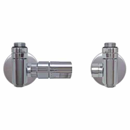 Kriss Corner Combi Rum vinkelventilsæt med rumtermostat i krom, fremløb venstre