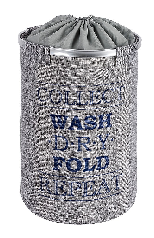 Wenko Ringo vasketøjskurv med grå og blå bogstaver 68L