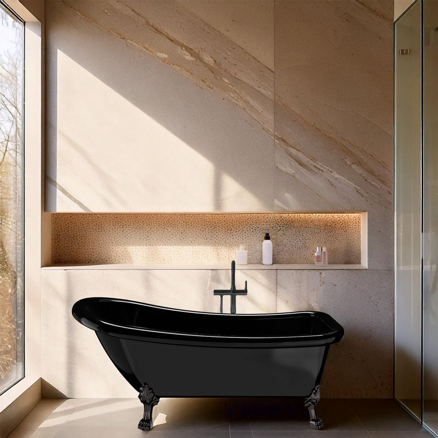 Bathlife Ideal badekar i sort med krom løvefødder 67 x 153 cm