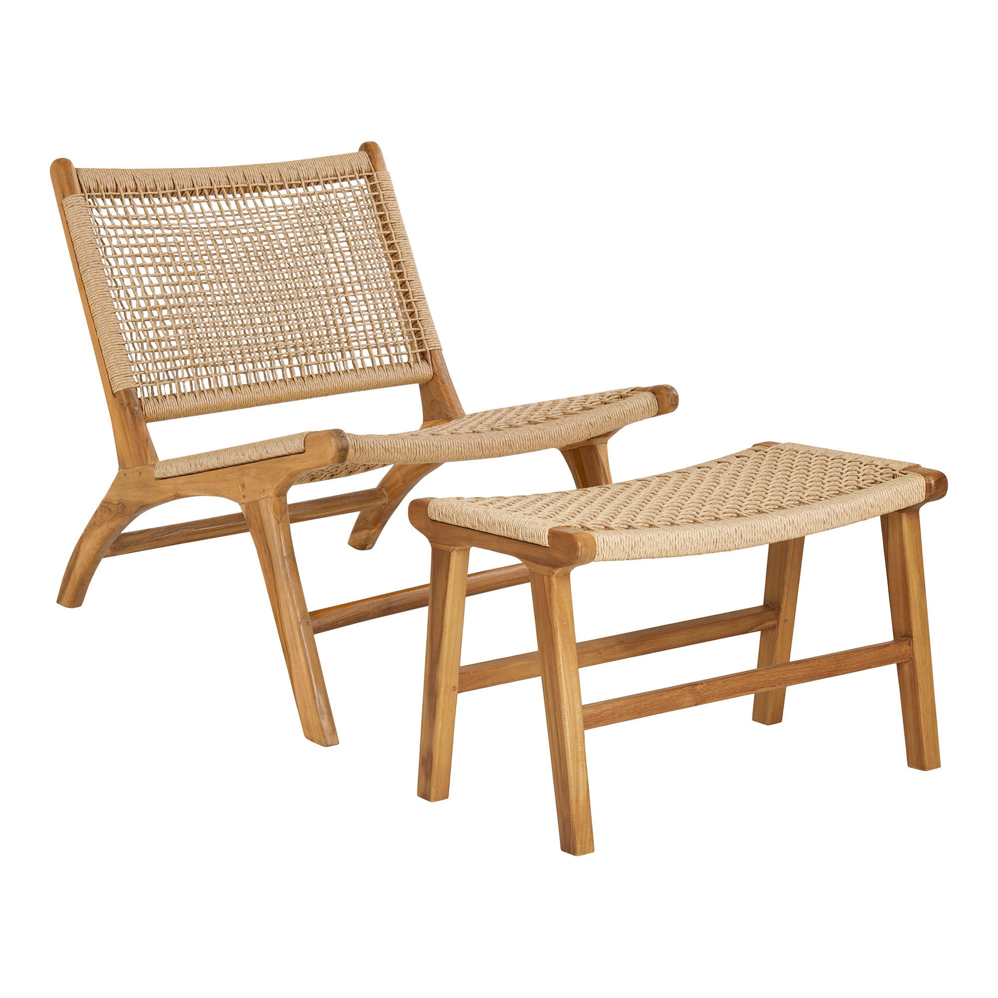 House Nordic Derby sæt - loungestol og skammel, teak/PE rattan, natur