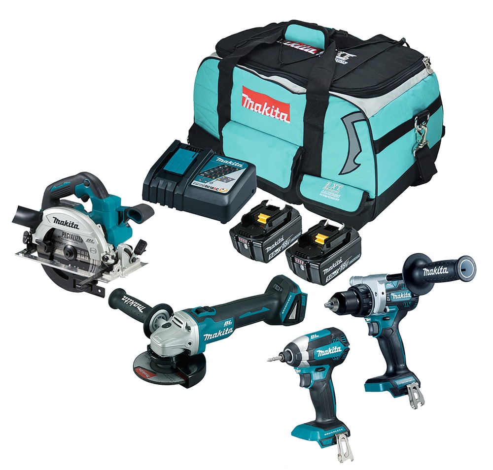 Makita LXT DLX4156TX1 værktøjssæt 18V 2 x 5,0 Ah batteri og lader
