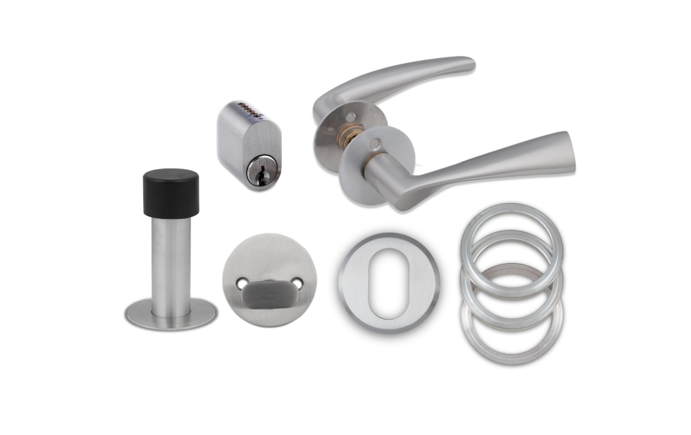 Jasa Saturn dørgreb i sæt med cylinder, vrider og dørstop