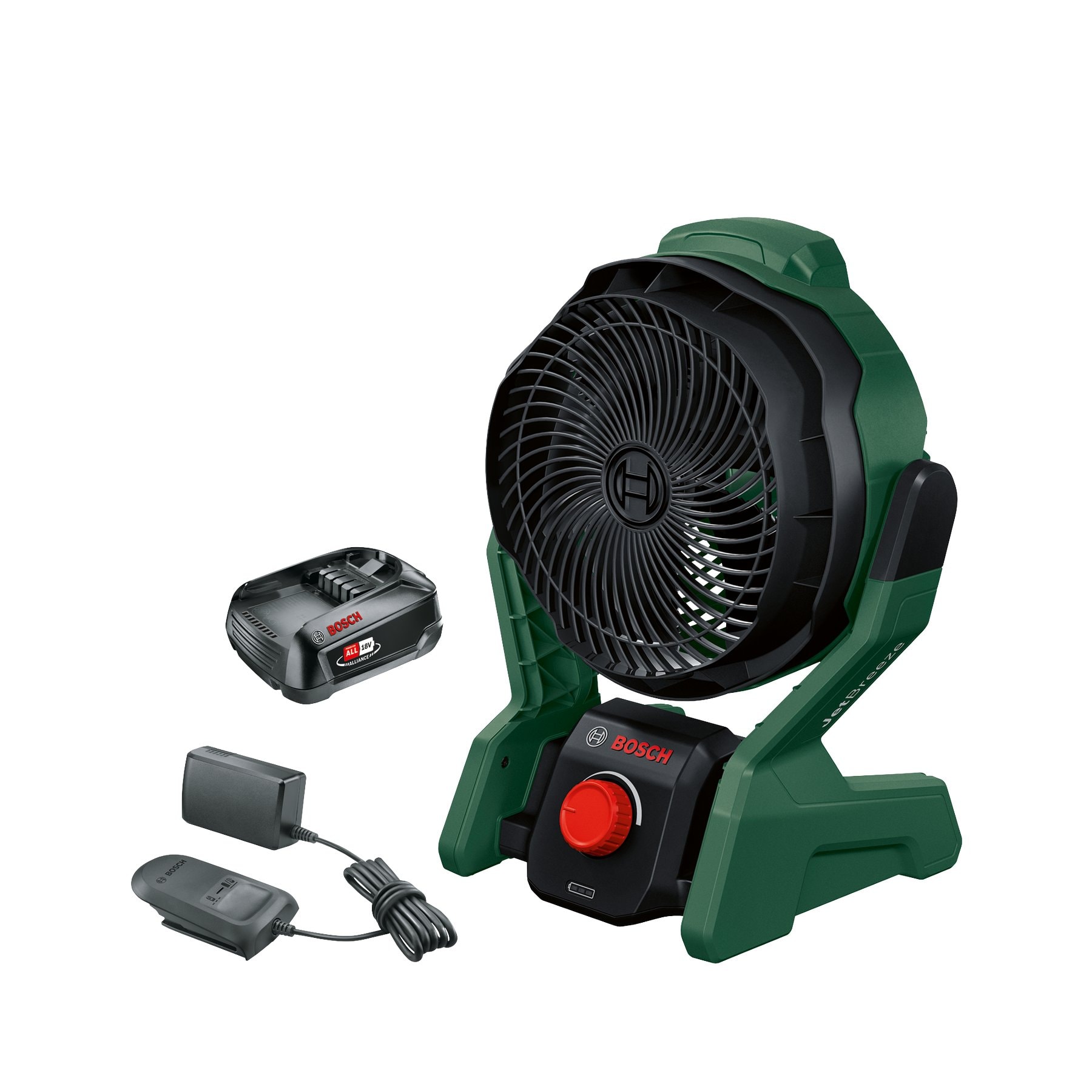 Bosch UniversalFan 18V-1000 ventilator med 2,0 Ah batteri og lader