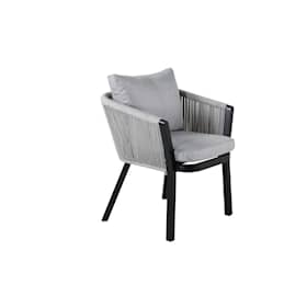 Venture Design Virya stol med armlæn sort alu/grå reb med grå hynder