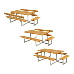 Plus Basic bord/bænkesæt i lærk med 2 ryglæn og 2påbygninger