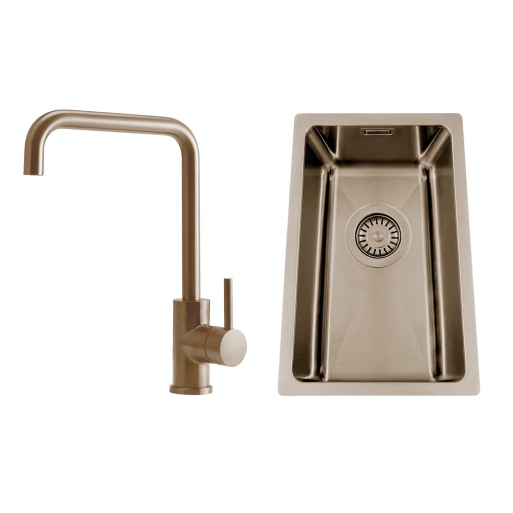 Nordic Tech Titan 230 X køkkenvask champagne med PS Steel Square armatur