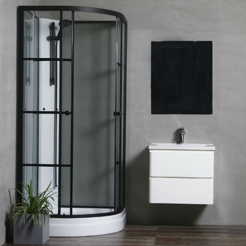 Bathlife Betrakta Hjørne brusekabine sort / hvid med klart glas 90 x 90 x 200 cm