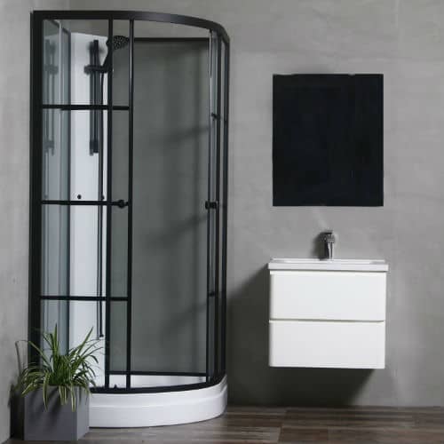 Bathlife Betrakta Hjørne brusekabine sort / hvid med klart glas H200 cm