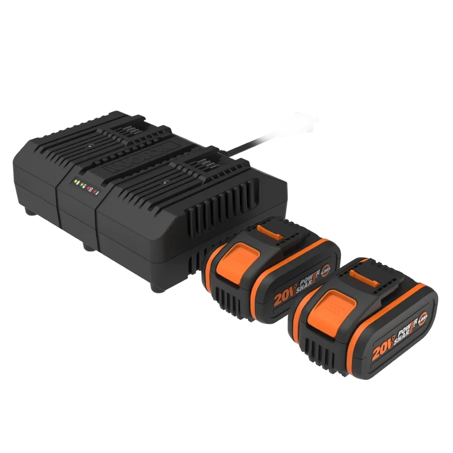 Worx WA3611 batterisæt med 2 x 4.0 Ah batteri og batterilader