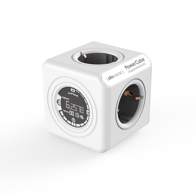 PowerCube Original stikdåse med display grå 4 udtag