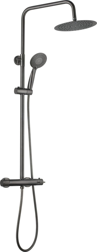 Nortiq brusesystem i gunblack med termostat og Ø22 cm brusehoved