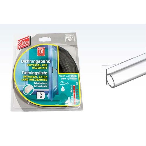 Tætningsliste sort universal, selvklæbendedækker 1-7 mm. 6 meter lang