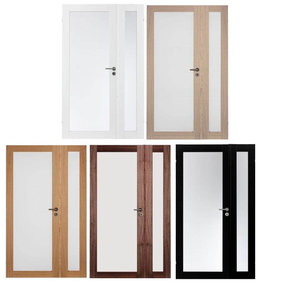 Swedoor Unique GW01L+GW01L, 40 mm massiv Fyldingsdør m/ glas SORT EG (13x21)