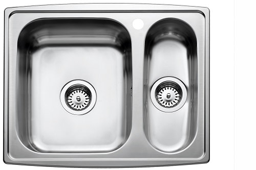 Juvel Intra køkkenvask Horizon 615 blank med strainer og hanehul. Vask og kumme.