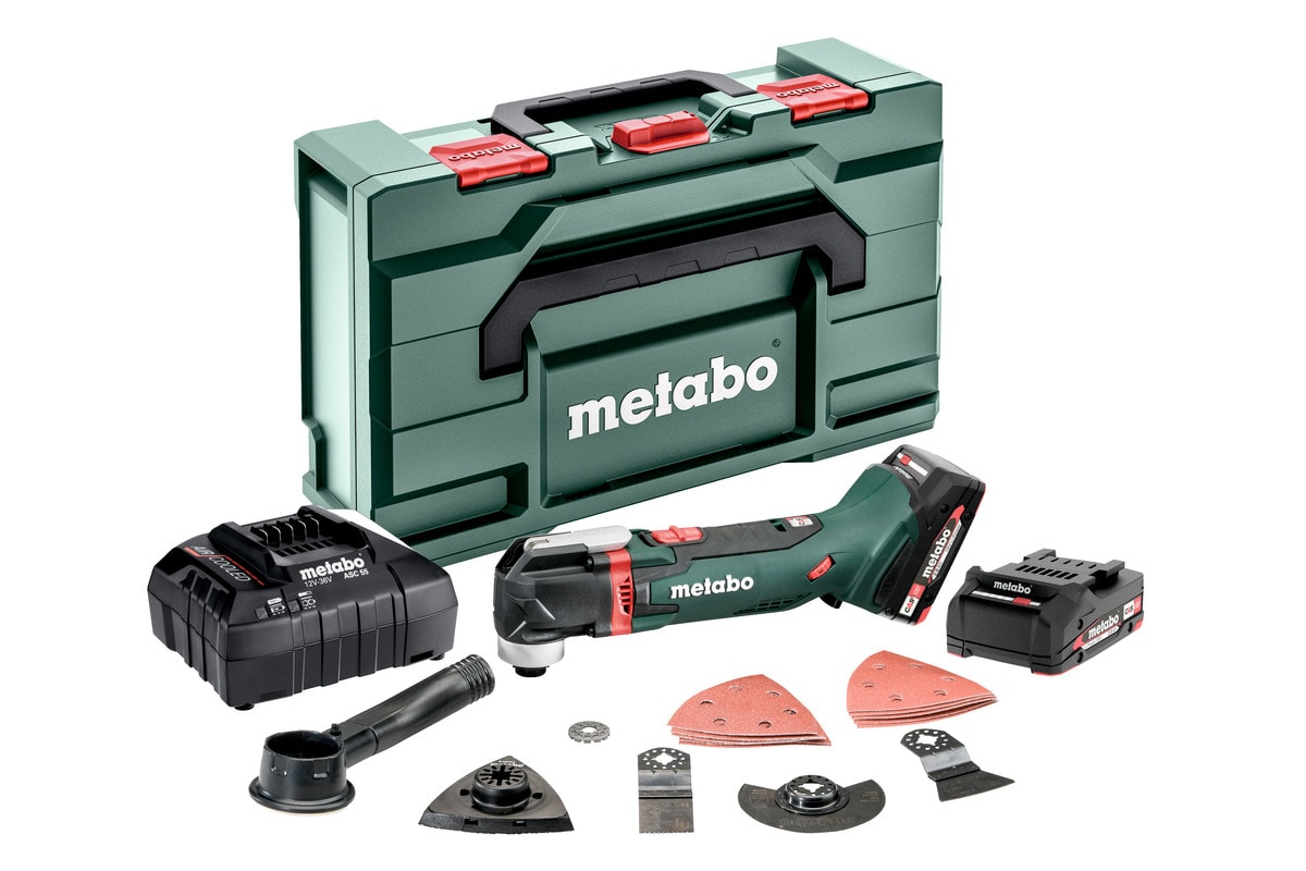 Metabo multiværktøj MT 18 LTX Compact med tilbehørog 2x2Ah batterier og lader