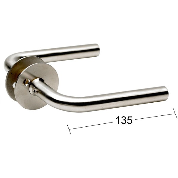 Habo dørgreb L-form Ø19 i børstet rustfri stål m/roset