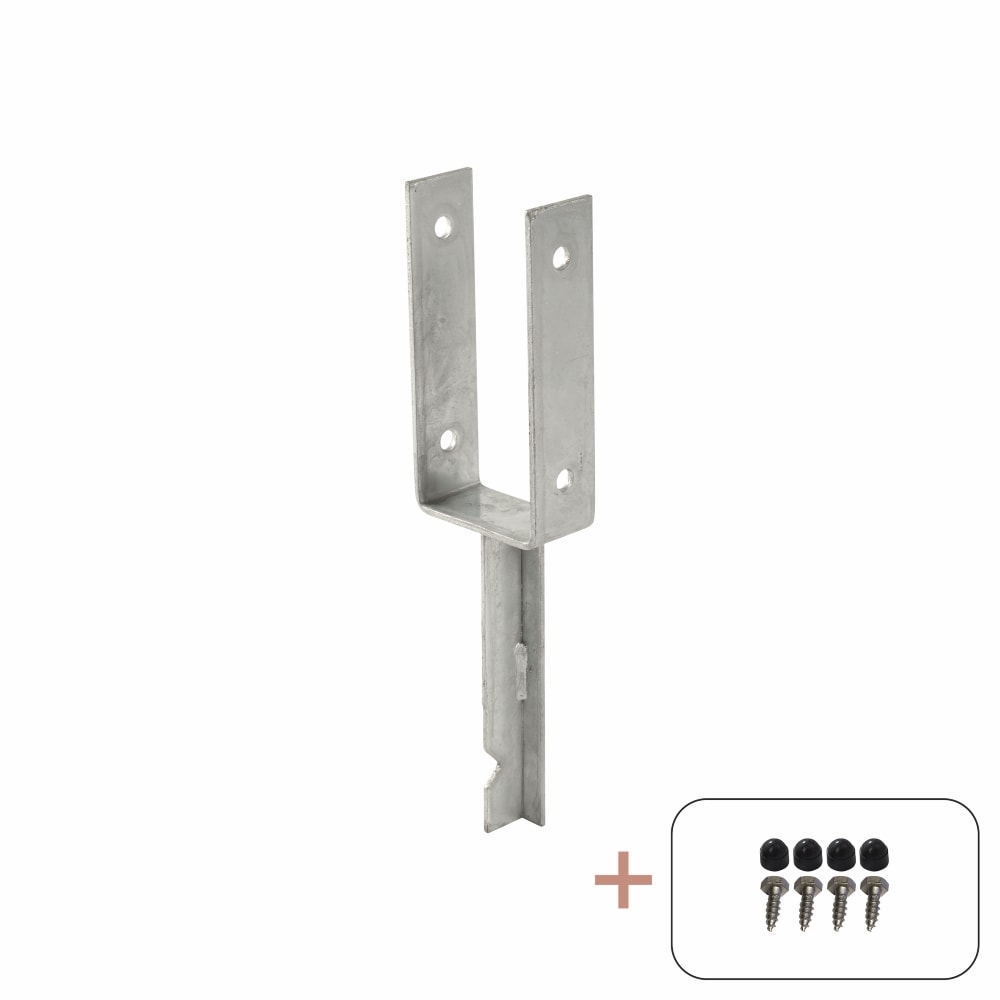 Plus U-stolpefod galv. til nedstøbning inkl. franske skruer og møtrikhætter 9 x 9 cm Længde 40 cm