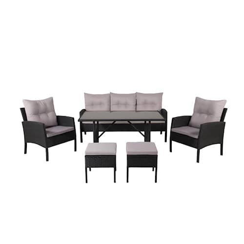 Venture Design Knock sofasæt med spisebord i sort kunstflet med grå hynder