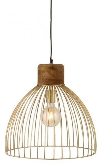 LeuchtenDirekt Alami pendel mat messing/mørkt træ Ø400 mm E27