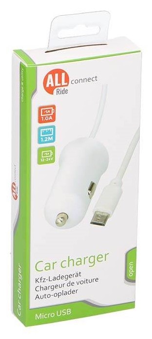 Allride Connect 2,0 cigarettænder oplader til Micro-USB 1,2 meter