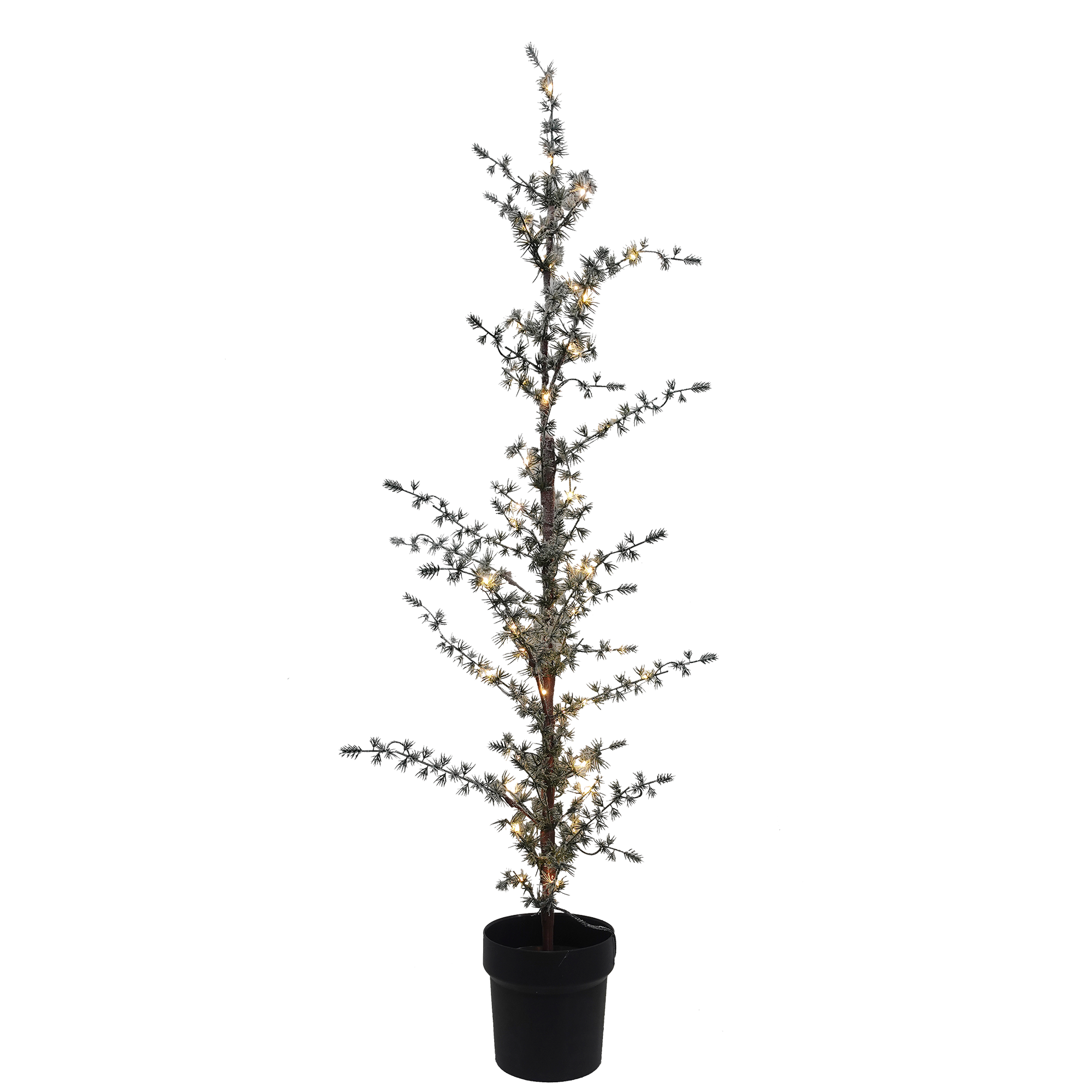 Nordic Winter kunstigt lærketræ i potte med sne, lys og batteri med timer 120 cm