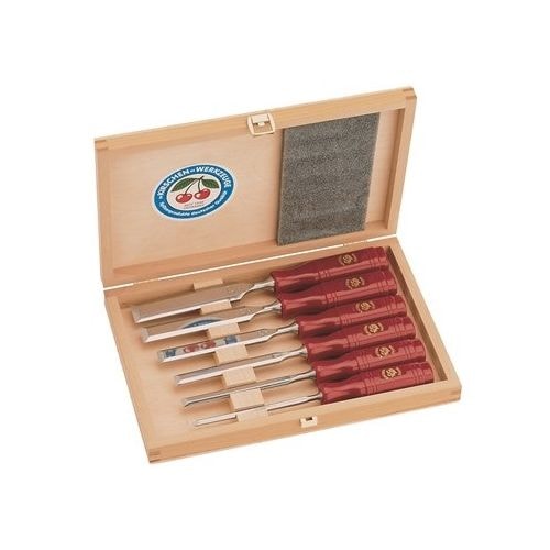 Kirschen stemmejernsæt i trækasse 6 dele med røde plasthæfter