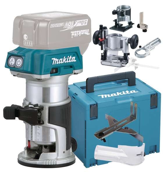 Makita kantfræser DRT50ZJX5 18V med tilbehør uden batteri & lader i MAKPAC
