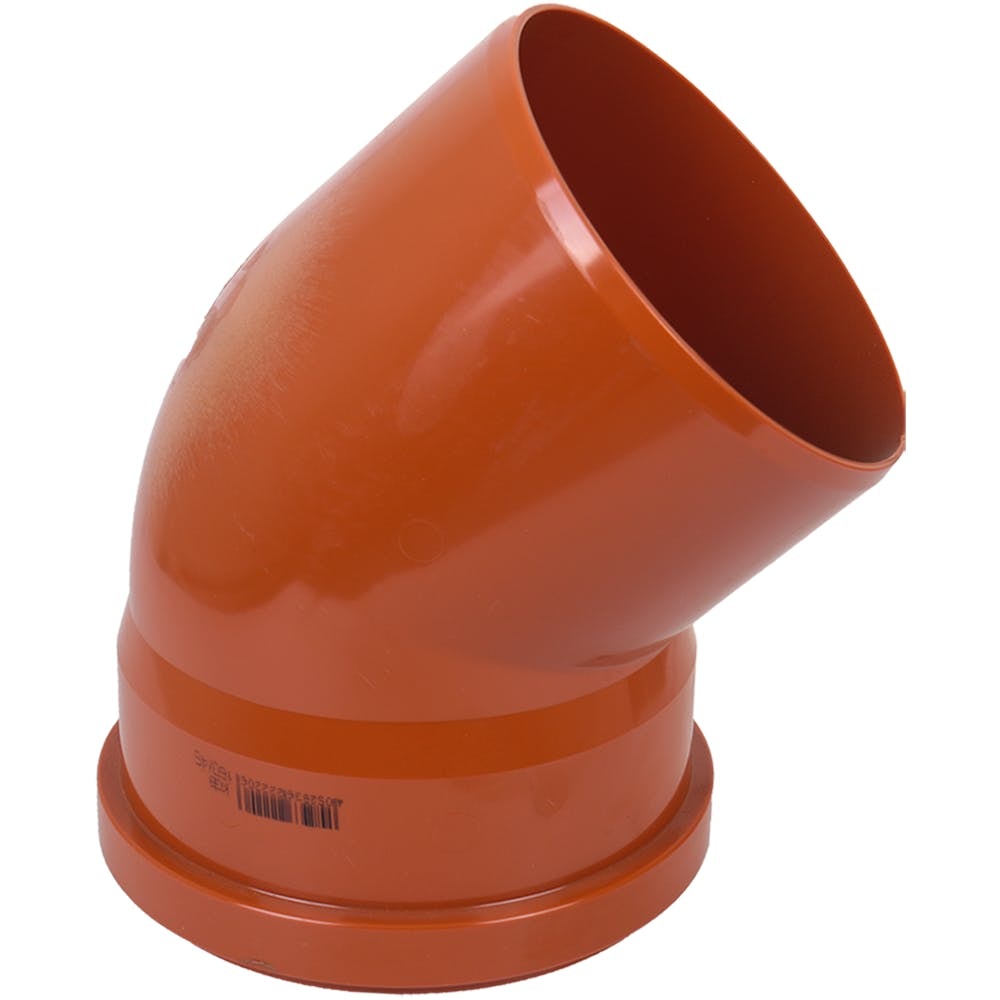 110 mm x 45 gr PVC kloakbøjning med fast gummiring