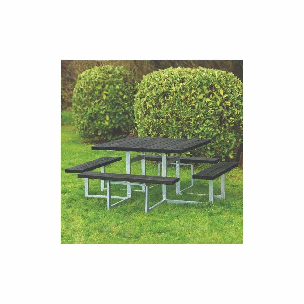 Hortus bord-bænkesæt 8 personer i sort grundmalet/galv. stel 191 x 191 x 72/43 cm