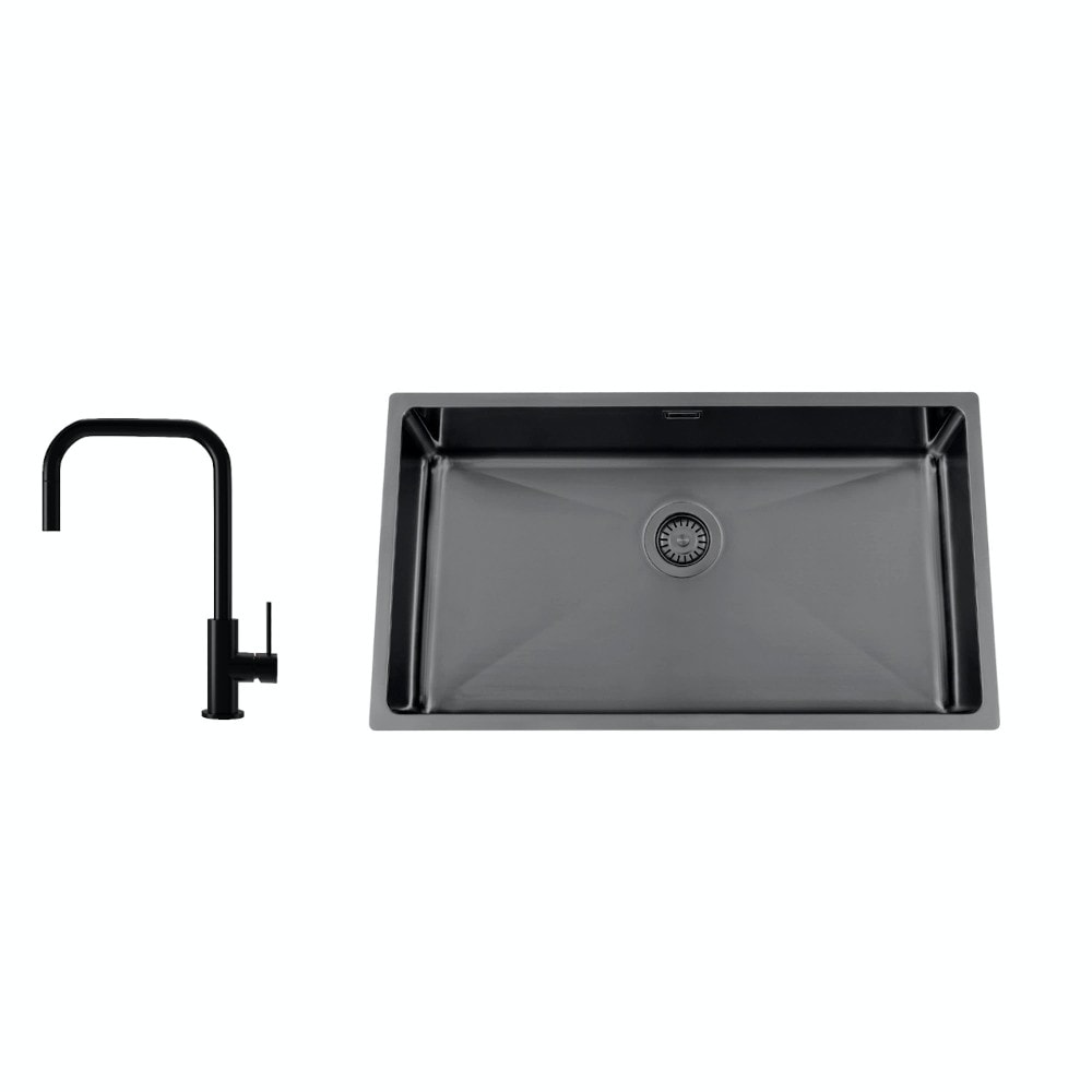 Nordic Tech Titan 730 X køkkenvask sort med PS Accent Square Shadow armatur