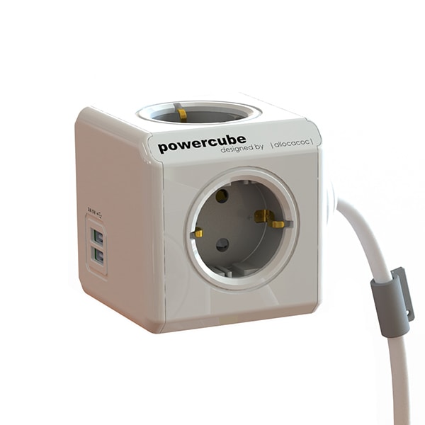 PowerCube Extended stikdåse grå 2 x USB 4 udtag 3 m